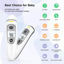 Load image into Gallery viewer, Baby Thermometer, Forehead and Ear Thermometer with Fever Alarm and Memory Function, Ideal for Babies, Adults, Indoor, and Outdoor Use
