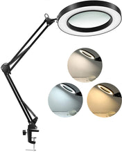 Load image into Gallery viewer, LED Magnifying Lamp with Clamp, 3 Color Modes, 10 -Diopter about 4.3″ Real Glass Lens, Adjustable Swivel Arm Lighted Magnifier Light for Reading Craft Close Work-5X