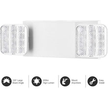 Load image into Gallery viewer, Cosmonic LED Emergency Exit Lighting Fixtures with 2 LED Heads and Back-Up Batteries- US Standard Emergency Light, UL 924 Qualified, 120-277 Voltage