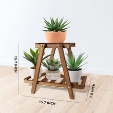 Load image into Gallery viewer, Meidong Plant Stand for Indoor Plants, Outdoor Tiered Plant Shelf for Multiple Plants, 2 Tiers 4 Potted Wood Plant Holder Table Stand for Patio Garden Living Room Yard(15. 7" x 7. 8" x 15. 7")