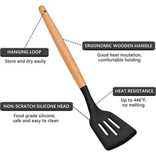 Load image into Gallery viewer, Silicone Cooking Utensils Set - Kitchen Utensil Set with Holder, Non-stick 464°F Heat Resistant BPA Free Wooden Handle Cooking utensil set 5pcs