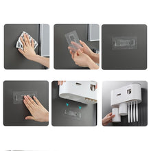 Load image into Gallery viewer, Meidong Toothbrush Holder Easy Install Large Capacity Storage, with Cosmetic Drawer Organizer and Toothbrush Rack, Integrated with Automatic Toothpaste Dispenser, Space Saving with Magnetic Cup Design