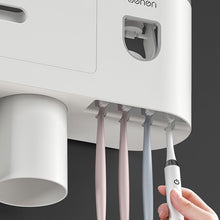 Load image into Gallery viewer, Meidong Toothbrush Holder Easy Install Large Capacity Storage, with Cosmetic Drawer Organizer and Toothbrush Rack, Integrated with Automatic Toothpaste Dispenser, Space Saving with Magnetic Cup Design