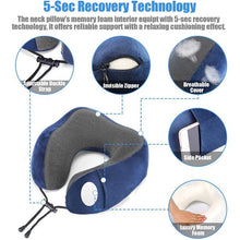 Load image into Gallery viewer, Meidong Travel Pillow Memory Foam Neck Pillow, Upgrade Design Perfect Support Machine Washable Airplane Travel Kit U Shaped Pillow with 3D Contoured Eye Mask, Earplugs, Travel Bag