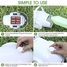 Load image into Gallery viewer, Pefeceve Bubble Machine Automatic Bubble Blower Portable Bubble Maker For Kids 2 Speed Levels Outdoor Indoor Plug in or Batteries Bubble Toys High Output White
