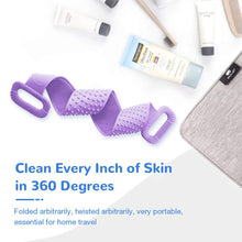 Load image into Gallery viewer, Meidong Silicone Bath Body Brush, Exfoliating Lengthen Silicone Body Back Scrubber, Easy to Clean, Lathers Well, Eco Friendly, Long Lasting, Comfortable Massage for Shower(Purple)