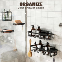 Load image into Gallery viewer, 5-Pack Shower Caddy, Adhesive Shower Organizer for Bathroom Storage &amp; Kitchen, No Drilling, Rustproof Stainless Steel Bathroom Organizer, Shower Shelves for Inside Shower, Black
