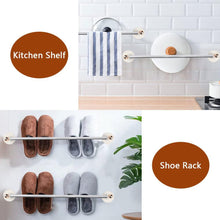 Load image into Gallery viewer, 18 Inch Self Adhesive Towel Bar, No Drill Towel Rack for Bathroom Towel Hangers Stick on Sticky Towel Holder, Bathroom Accessories Removable Towel Holder Bar Space Wall Mounted, Silver and White
