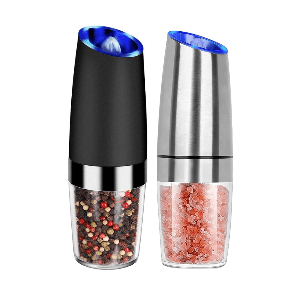 2 Pcs Electric Salt and Pepper Grinder Set Battery Operated One Hand Automatic Operation, Adjustable Coarseness Mill Grinders Shakers LED Light Stainless Steel, Kitchen Gadgets Gifts Ideas