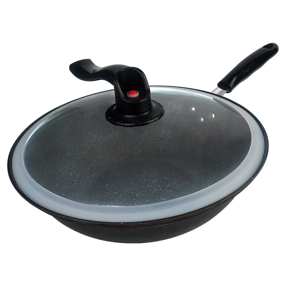 12.6 Inch Kibhous Frying Pan with Lid, Nonstick Wok with Lid, Deep Stir Nonstick Pans, Die Cast Scratch Resistant, Smokeless Frying Pan with Glass Lid and Traditional Handle