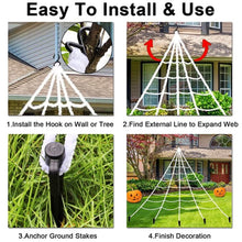 Load image into Gallery viewer, Swtroom 78.7in Giant Halloween Decorations Spider Triangular 16.4ft Giant Spider Web for Halloween Yard Decoration Party Creepy Decoration, Black

