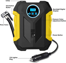 Load image into Gallery viewer, Tire Inflator Air Compressor, Portable Car Air Pump with Digital Pressure Gauge, 12V 150 PSI Cordless, Bright LED Light
