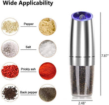 Load image into Gallery viewer, 2 Pcs Electric Salt and Pepper Grinder Set Battery Operated One Hand Automatic Operation, Adjustable Coarseness Mill Grinders Shakers LED Light Stainless Steel, Kitchen Gadgets Gifts Ideas

