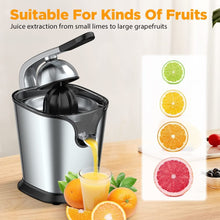 Load image into Gallery viewer, Movsou Electric Citrus Juicer for Orange Lemon Lime Grapefruit Juice, 150W Squeezer with Soft Rubber Grip, Stainless Steel Filter and Anti-drip Spout Lock - Silver
