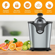 Load image into Gallery viewer, Movsou Electric Citrus Juicer for Orange Lemon Lime Grapefruit Juice, 150W Squeezer with Soft Rubber Grip, Stainless Steel Filter and Anti-drip Spout Lock - Silver
