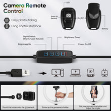 Load image into Gallery viewer, Selfie Ring Light with Black Tripod Stand 10-inch Dimmable Desktop Ringlight with DIY Ports, Circle Light LED Camera Lighting for Live Stream /Makeup, Compatible with iPhone Android
