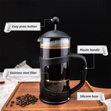 Load image into Gallery viewer, Kibhous French Press Coffee Machine Capacity 34Oz Coffee Machine, with 1 Filter, Heat-Resistant and Durable Borosilicate Glass, Black
