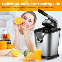 Load image into Gallery viewer, Movsou Electric Citrus Juicer for Orange Lemon Lime Grapefruit Juice, 150W Squeezer with Soft Rubber Grip, Stainless Steel Filter and Anti-drip Spout Lock - Silver
