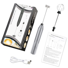Load image into Gallery viewer, Milk Frother Wand Drink Mixer - Durable Handheld Milk Frother Electric Whisk - Easy-Clean Stainless Steel Frother Wand &amp; Mini Blender - Electric Coffee Frother for Milk Coffee Lattes
