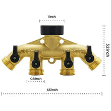 Load image into Gallery viewer, 4 Way Brass Hose Splitter Aedavey Solid Brass Hose Connector 3/4&quot; Hose Spigot Adapter Garden Hose Faucet Manifold with 4 Valves
