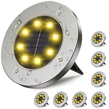 Load image into Gallery viewer, Cowin 8 Pack Solar Ground Lights 8 LED Solar Lights Outdoor Solar Powered Garden Lights Waterproof in-Ground Disk Lights for Patio Pathway Garden Lawn Yard Driveway Deck Walkway
