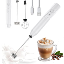 Load image into Gallery viewer, Milk Frother Wand Drink Mixer - Durable Handheld Milk Frother Electric Whisk - Easy-Clean Stainless Steel Frother Wand &amp; Mini Blender - Electric Coffee Frother for Milk Coffee Lattes -White
