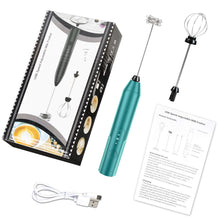 Load image into Gallery viewer, Milk Frother Wand Drink Mixer - Handheld Milk Frother Electric Whisk - Easy-Clean Stainless Steel Frother Wand &amp; Mini Blender - Electric Coffee Frother for Milk Coffee Lattes
