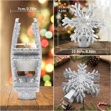 Load image into Gallery viewer, Christmas Tree Topper, 9.6” Snowflake Tree Toppers Lighted Indoor with Rotating 3D Silver Snowflake LED Projector Hollow Glitter Lighted for Tree Christmas Decorations Holiday Ornaments
