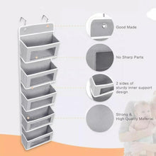 Load image into Gallery viewer, Movsou Over The Door Pocket Organizer Fabric Hanging Closet Clear Window Storage Bag with Mental Hooks Gray for Pantry Baby Nursery Bathroom Closet Dorm, Gray
