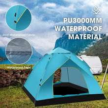 Load image into Gallery viewer, Aedavey Camping Tent 3 Person Automatic Pop Up Instant Tent Waterproof Windproof Portable 7&#39; x 7&#39; x 53&quot; Lake Blue
