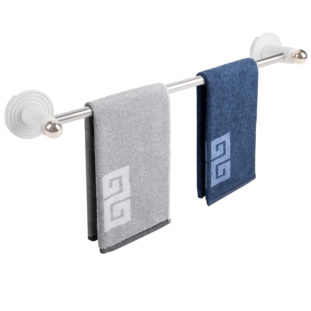 18 Inch Self Adhesive Towel Bar, No Drill Towel Rack for Bathroom Towel Hangers Stick on Sticky Towel Holder, Bathroom Accessories Removable Towel Holder Bar Space Wall Mounted, Silver and White