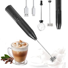 Load image into Gallery viewer, Milk Frother Wand Drink Mixer - Handheld Milk Frother Electric Whisk - Easy-Clean Stainless Steel Frother Wand &amp; Mini Blender - Electric Coffee Frother for Milk Coffee Lattes
