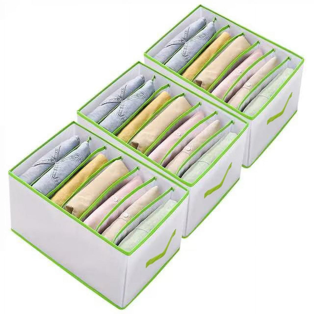 3 Pcs Foldable Closet Organizers, Wardrobe Clothes Organizer, 7 Grids Closet Organizers and Storage, Drawer Organizer Storage for Jeans, T-Shirts, Underwear, Linen Organizer, Green