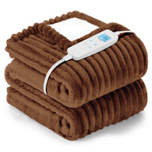 Load image into Gallery viewer, Heated Blanket Electric Throw, 50"x60" Heating Blanket Throw, 6 Heat Levels &amp; 1-8 Hours Auto-off over-Heat Protection, Ribbed Flannel to Sherpa, Machine Washable, Brown
