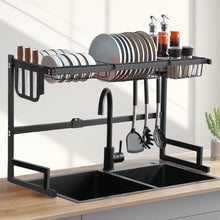 Load image into Gallery viewer, Kibhous Over Sink Dish Drying Rack - Large Dish Drainer Adjustable Drying Rack (26.5" to 33.5" W), Large Capacity Stainless Steel Dish Rack, Multifunctional Kitchen Organizers and Storage Rack, Black
