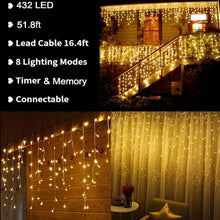 Load image into Gallery viewer, Uncahome 99ft Christmas Icicle Lights, Curtain Fairy Icicle String Lights with 228 Drops, Led Christmas Twinkle Lights for Holiday, Party, Christmas Decorations, Yellow
