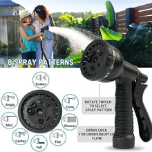 Load image into Gallery viewer, 25 Ft Expandable Garden Hose, Latex Water Hose with Holder, No-Kink Lightweight Flexible Hose with 3/4 Inch Solid Fittings, Extra Strong Brass Connectors and 8 Spray Nozzle, Black

