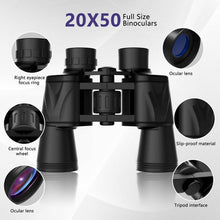 Load image into Gallery viewer, 20 x 50 Binoculars for Adults and Kids - High Power Life Waterproof HD Compact Binoculars for Bird Watching Hunting Hiking Sightseeing Travel Concerts with BAK4 Prism FMC Lens, Black

