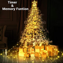 Load image into Gallery viewer, Funsmile Christmas Outdoor Star Lights Waterfall Tree Lights 344 LED 10Ft 12" Topper Star for Lawn Yard Garden Holiday Xmas New Year Warm White
