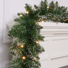 Load image into Gallery viewer, Swtroom 18ft Christmas Garland with Battery Operated 50 LED Lights and Timer Snow Flocked Christmas Decorations Xmas Garland for Stairs Fireplaces Wall Door Xmas Garland
