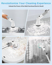 Load image into Gallery viewer, Electric Spin Scrubber, Cordless Power Brush Floor Scrubber with Adjustable Extension Arm and 4 Replaceable Bathroom Cleaning Brush Heads, Ideal for Tub, Tile, and Floor Cleaning , White
