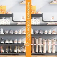 Load image into Gallery viewer, 4-Tier Free Standing Shoe Rack, 24.8 in Shoe Shelf, Entryway Shoe Organizer Storage Cabinet, with 3 Fabric Shelves and Storage Top for Bags or Shoes, Black
