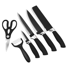 Load image into Gallery viewer, Kibhous 6 Pcs Kitchen Knife Set, Professional Chef Knife Set, Stainless Steel with Peeler Scissors Gift Case, Easy-Grip Handle, Rust-proof, Black
