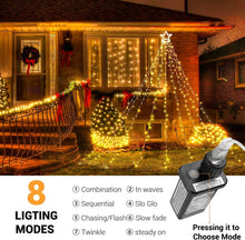 Load image into Gallery viewer, Funsmile Christmas Outdoor Star Lights Waterfall Tree Lights 344 LED 10Ft 12" Topper Star for Lawn Yard Garden Holiday Xmas New Year Warm White
