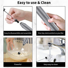 Load image into Gallery viewer, Milk Frother Wand Drink Mixer - Durable Handheld Milk Frother Electric Whisk - Easy-Clean Stainless Steel Frother Wand &amp; Mini Blender - Electric Coffee Frother for Milk Coffee Lattes
