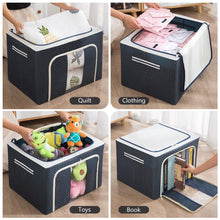Load image into Gallery viewer, Mighty Rock 3 Pack Extra Large Clothes Storage Bins - Foldable Metal Frame Storage Box - Stackable Linen Fabric Organizer Set with Carrying Handles and Clear Window , Wave point 100L
