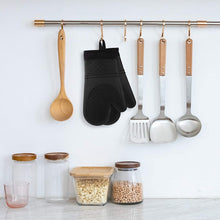 Load image into Gallery viewer, Silicone Oven Mitts Heat Resistant Oven Gloves to 446℉ Non-Slip with Quilted Liner Mitts for Cooking Baking and BBQ, Black
