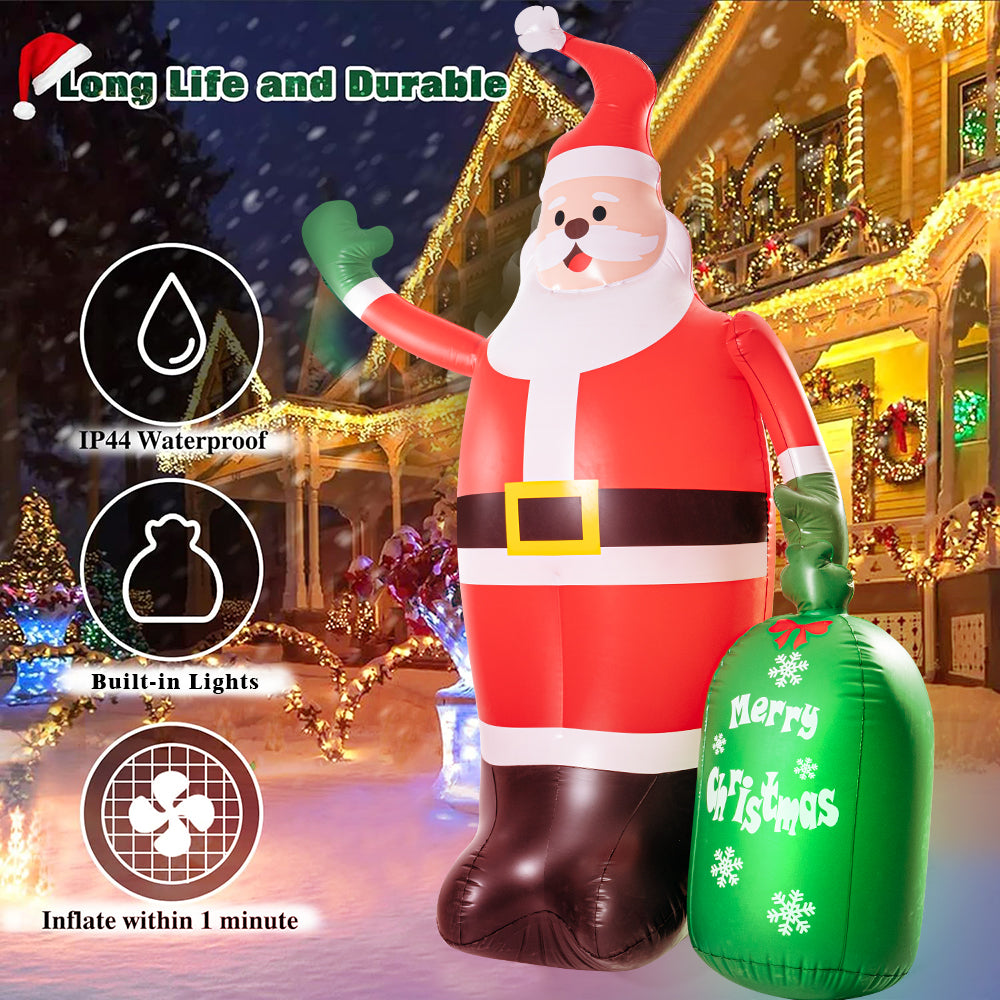 Christmas Inflatables Santa Claus 8Ft Christmas Inflatable Outdoor Decorations Built-in LED Lights Blow Up Yard Decoration for Xmas Holiday Party Indoor Garden Lawn
