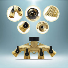 Load image into Gallery viewer, 4 Way Brass Hose Splitter Aedavey Solid Brass Hose Connector 3/4&quot; Hose Spigot Adapter Garden Hose Faucet Manifold with 4 Valves
