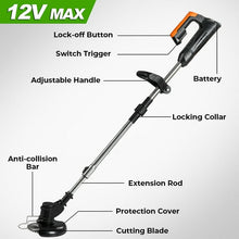 Load image into Gallery viewer, Cordless Electric Lawn Trimmer Weed Wacker - 21V Grass Trimmer Lawn Edger with 2.0Ah Li-Ion Battery Powered and 3 Types Cutting Blade, Tool for Lawn Care and Garden Yard Work
